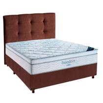 Cama Box Marrom + Colchão Casal Freedom Ortobom e Cabeceira