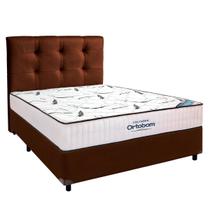 Cama Box Marrom+Colchão Casal High Foam Ortobom + Cabeceira Cama Box Marrom+Colchão Casal High Foam Ortobom + Cabeceira