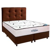 Cama Box Marrom+Colchão Queen High Foam Ortobom + Cabeceira Cama Box Marrom+Colchão Queen High Foam Ortobom + Cabeceira