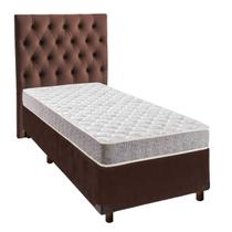 Cama + Box Marrom e Colchão D23 Solteiro - D23 Inducol + Cabeceira Cama + Box Marrom e Colchão D23 Solteiro - D23 Inducol + Cabeceira