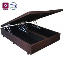 Cama Box Marrom QUEEN SIZE com Bau Pistão a gás suede Bipartido - Acolchões