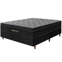 Cama Box Preta + Colchão Casal Santa Cruz Preto Molas Ensacadas Euro Pillow 138x188x72cm