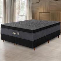 Cama Box Preta + Colchão King Size Suport Gel Molas Ensacadas Euro Pillow 193x203x75cm - Macio