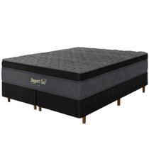 Cama Box Preta + Colchão King Size Suport Gel Molas Ensacadas Euro Pillow 193x203x75cm - Macio Cama Box Preta + Colchão King Size Suport Gel Molas Ensacadas Euro Pillow 193x203x75cm - Macio