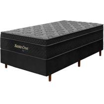 Cama Box Preta + Colchão Solteiro King Santa Cruz Preto Molas Ensacadas Euro Pillow 96x203x72cm