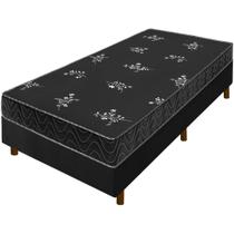 Cama Box Preta + Colchão Solteiro Salta Liso Espuma D23 88x188x51cm