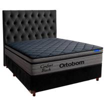 Cama Box Preto + Cabeceira + Colchão Casal Confort Black Ortobom