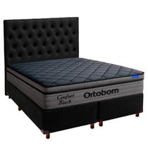 Cama Box Preto + Cabeceira + Colchão King Confort Black Ortobom