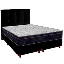 Cama Box Preto+Colchão Casal Airtech 150 Ortobom + Cabeceira