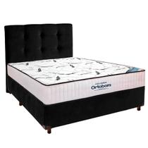 Cama Box Preto + Colchão Casal High Foam Ortobom + Cabeceira