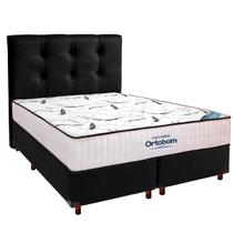 Cama Box Preto + Colchão Queen High Foam Ortobom + Cabeceira Cama Box Preto + Colchão Queen High Foam Ortobom + Cabeceira