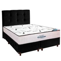 Cama Box Preto + Colchão Queen High Foam Ortobom + Cabeceira Cama Box Preto + Colchão Queen High Foam Ortobom + Cabeceira