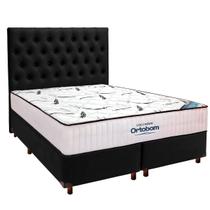 Cama Box Preto + Colchão Queen High Foam Ortobom + Cabeceira Cama Box Preto + Colchão Queen High Foam Ortobom + Cabeceira