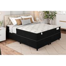Cama Box Preto + Colchão Queen Smart Classic Preto (158x198x64) - Molas Ensacadas - Plumatex