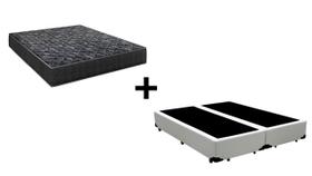 Cama Box Queen 158 Bipartido Tecido Sintético Branco com Colchão Lisboa Espuma D28 Preto