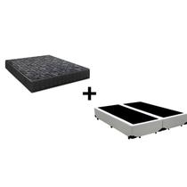 Cama Box Queen 158 Bipartido Tecido Sintético Branco com Colchão Lisboa Espuma D28 Preto
