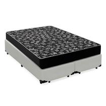 Cama Box Queen 158 Tecido Sintético Branco Com Colchão Espuma D20 - Tampo Preto 12cm Cama Box Queen 158 Tecido Sintético Branco Com Colchão Espuma D20 - Tampo Preto 12cm