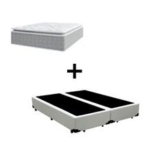 Cama Box Queen 158 Tecido Sintético Branco Com Colchão Nazar Molas Ensacadas com Pillow Top - Bello Box - Conforto (Espuma da Nasa) Viscoeslástico D33 Cinza