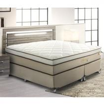 Cama Box Queen 158x198x59cm Aquarius Visco Montreal Branco/Tecido Suede Bege, Malha 240g