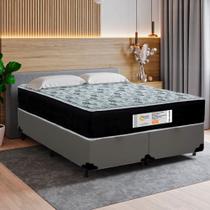 Cama Box Queen Bipartido Sintético + Colchão Molas Ensacadas SerenePrime Sonnolux 158x198x65 Cinza