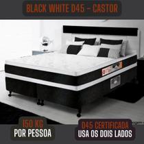 Cama Box Queen Black White D45 - Castor - Suporta 150 Kg Por Pessoa - Dupla Face.