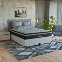 Cama Box Queen Branco + Colchão Paris Molas Ensacadas Preto Cama Box Queen Branco + Colchão Paris Molas Ensacadas Preto