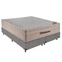 Cama Box Queen Cinza + Colchão Airtech Molas Ensacadas Ortobom