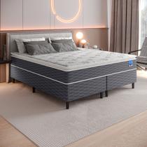 Cama Box Queen Cinza E Colchão Queen Molas Ensacadas Individualmente Bertha 158x198x64cm Umaflex