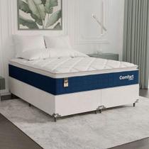 Cama Box Queen Colchão Comfort Class Pillow Top 158x198cm Azul suede Branco Cama Box Queen Colchão Comfort Class Pillow Top 158x198cm Azul suede Branco