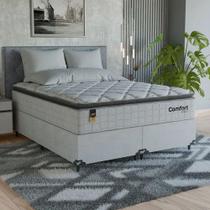 Cama Box Queen + Colchão Comfort Class Pillow Top 158x198cm Branco/suede Branco