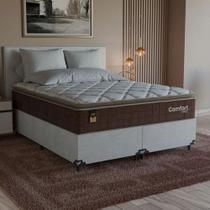 Cama Box Queen Colchão Comfort Class Pillow Top 158x198cm Marrom suede Branco Cama Box Queen Colchão Comfort Class Pillow Top 158x198cm Marrom suede Branco