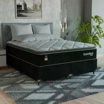 Cama Box Queen Colchão Comfort Class Pillow Top 158x198cm Preto suede Preto