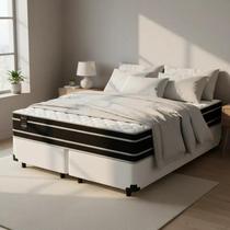 Cama Box Queen + Colchão De Espuma D33 - Castor - Black White Double Face 158cm