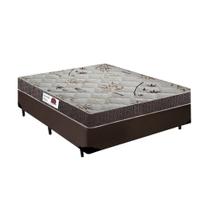 Cama Box Queen Colchão Espuma D33 Bordado + Box Sintético Marrom Serra Negra 59x158x198