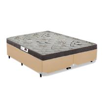 Cama Box Queen Colchão Espuma D45 Bordado + Box Bipartido Sintético Bege Serra Negra 64x158x198