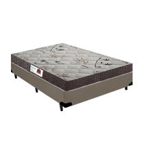 Cama Box Queen Colchão Espuma D45 Bordado + Box Sintético Bege Serra Negra 59x158x198
