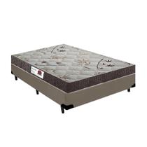 Cama Box Queen Colchão Espuma D45 Bordado + Box Sintético Bege Serra Negra 64x158x198