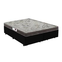 Cama Box Queen Colchão Espuma D45 Bordado + Box Sintético Preto Serra Negra 64x158x198