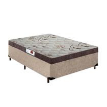 Cama Box Queen Colchão Espuma D45 Bordado + Box Suede Bege Serra Negra 59x158x198
