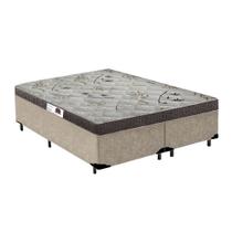 Cama Box Queen Colchão Espuma D45 Bordado + Box Suede Bege Serra Negra 64x158x198