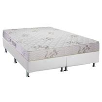 Cama Box Queen: Colchão Espuma D45 Luckspuma Gran Luck Floral Pró Saúde + Base CRC Courano White(158x198)