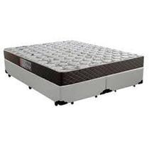 Cama Box Queen Colchão Mola Ensacada Belos Sonhos + Box Sintético 67x158x198 Cinza