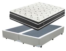 Cama Box Queen Colchão Molas Ensacadas+ Box Bipartido Sintético Branco 55x158x198