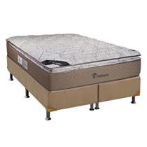 Cama Box Queen: Colchão Molas MasterPocket Ensacadas Luckspuma Platinum New + Base CRC Suede Bege(158x198)