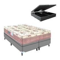 Cama Box Queen com Baú Cinza Colchão Nápoles D33 Portobel