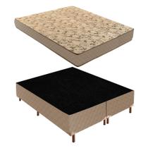 Cama Box Queen com Colchão D33 Unique Duoface 18x158x198cm e Base Júlia Bege/Rustico