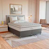 Cama Box Queen Couro Preto + Colchão Paris Molas Branco