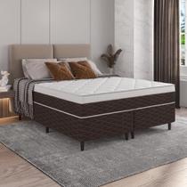 Cama Box Queen Marrom E Colchão Queen Molas Ensacadas Individualmente 158x198x62 Euro Pillow Karina Umaflex