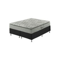 Cama Box Queen Preto + Colchão Ortopedico Espuma D33 Pillow Top Hanover One 158x198x59cm