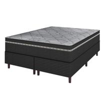 Cama Box Queen Preto E Colchão Queen Molas Ensacadas Individualmente Euro Pillow 158x198x71 Extra Sleep Umaflex